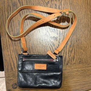 Cole Haan Black Leather Crossbody Bag with Brown Strap